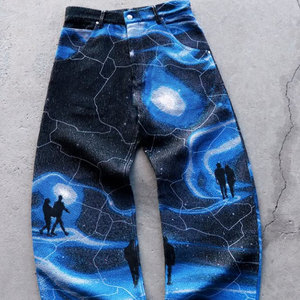 <span class=keywords><strong>Jeans</strong></span> Vintage Effetto Consumato Sbiadito Stile Y2k Vestibilità Ampia Orlo Tagliato Curvo Oversize Streetwear <span class=keywords><strong>Uomo</strong></span> con Grafica 3D e Patch Ricamate - Product Image 3