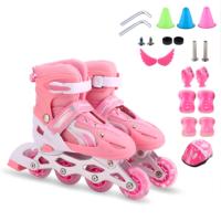 Patins à roulettes en ligne à quatre roues réglables, double usage, avec roulements ABEC-7 pour hommes et enfants, taille ajustable, coque en maille PU