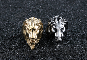 Ouro aço inoxidável leão cabeça anel para homens - Product Image 4