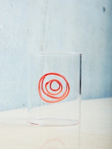 Op Maat Gemaakte Handgeblazen Heldere Vlam Werkende Glazen Cilinderbeker Met Blauwe Decoratieve Lijnen - Product Image 2