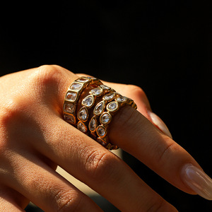 Anillos de Zirconia Cuadrados con Forma de Corazón y Gota de Agua, Joyería de Acero Inoxidable Chapada en Oro de 18K, Anillos de Moda para Mujer, Regalo, Venta al Por Mayor Lincy - Product Image 5