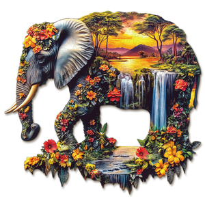 Jeu de puzzle en bois éducatif unique en forme d'éléphant irrégulier, 3 tailles S/M/L, pièces en forme d'animaux, puzzle jungle cascade pour adultes - Product Image 4