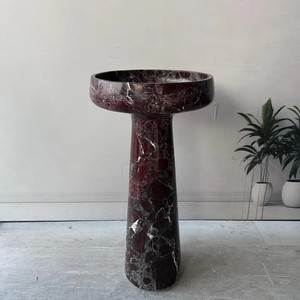 YUSHI Lavabo sur pied sculptural en marbre rouge Rosso Levanto, style moderne et luxueux, pour villa haut de gamme - Product Image 2