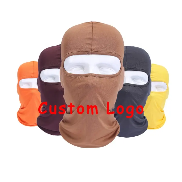 Pasamontañas personalizado para hombre y mujer, máscara facial completa de tela de poliéster de color sólido para esquí y motocicleta al aire libre, venta al por mayor