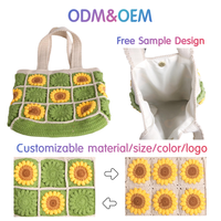 2025 nouveau coton Crochet grand sac fourre-tout motif tournesol Beige vert magnétique Snap écologique pour les déplacements quotidiens voyage plage