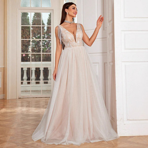 Nouvelle robe de bal longue en mousseline de soie à double épaule et col en V profond, ornée de paillettes et de dentelle fantôme, pour femme, idéale pour les anniversaires et les cérémonies de majoration. - Product Image 3