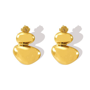 Geometric Stud Earrings Gold 18K Stainless Steel Elliptical Ring Design Fashion Jewelry For Women - Product Image 5