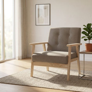 Silla Moderna de Salón Tapizada en Tela con Patas y Reposabrazos de Madera para un Asiento Cómodo en la Decoración del Hogar - Product Image 1