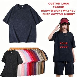 Camiseta Personalizada de 240 g/m² con Logotipo, 100% Algodón, Lavada, Unisex, Casual, para Hombre y Mujer, Color Azul Marino - Product Image 2