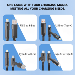 Cable de Carga Rápida PD 4 en 1 de 100W, Aleación de Aluminio, Giratorio, Trenzado de Nailon, <span class=keywords><strong>USB</strong></span> Tipo-<span class=keywords><strong>C</strong></span> para iPhone/Laptop/Auriculares, Cobre Puro - Product Image 4