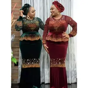 Plus Size abito in velluto Dashiki vestiti africani per le donne 3 pezzi Set gonna superiore con cravatta lunga da donna Maxi abiti da festa Robe