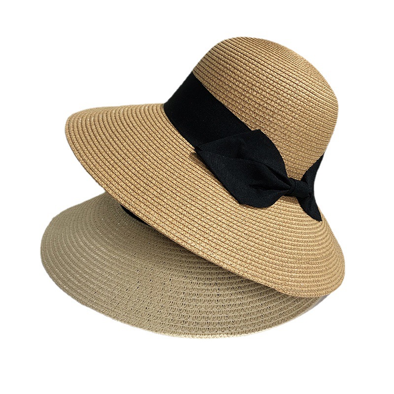 Женская пляжная шляпа с широкими полями, летняя Солнцезащитная шляпа с бантом, складная соломенная шляпа