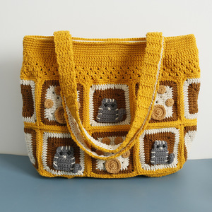 <span class=keywords><strong>Borsa</strong></span> da donna con motivo a guance e cotone creativo fatto a mano nuova <span class=keywords><strong>borsa</strong></span> marrone per gattino con cartone animato alla moda con chiusura a cerniera a spalla quadrata - Product Image 1
