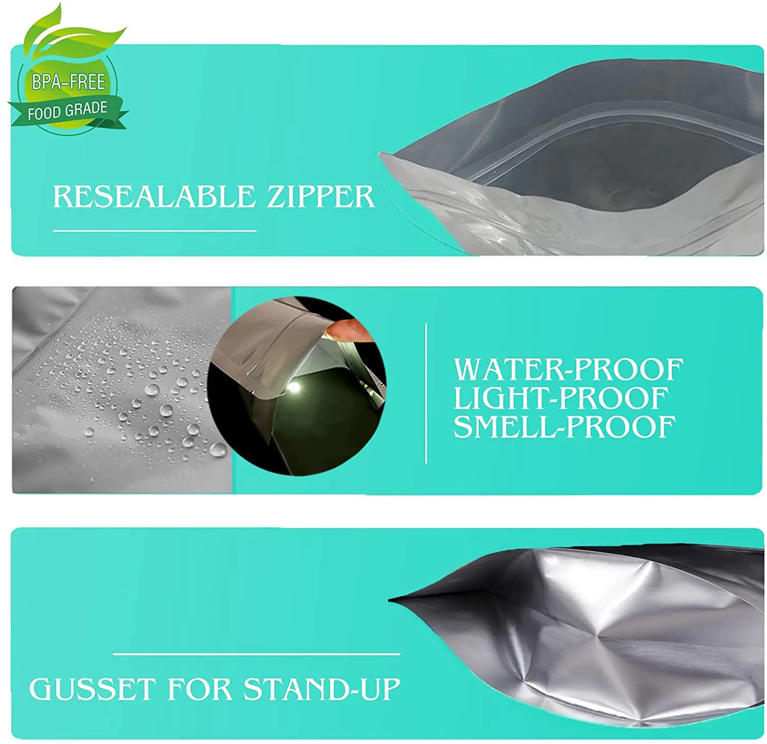 Zip Lock Bags Resealable Custom Aluminum Foil  Metalized Bag, Nylon Retort Pouch For Frozen Food Tear Notch