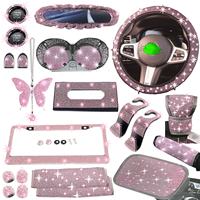 Support de téléphone de voiture en diamant rose scintillant, housse de volant de voiture scintillante, ensemble d'accessoires de voiture en strass