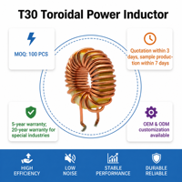 Inducteur toroïdal T30 12 0 12 5 Amp 50 0 50V à noyau Sendust pour filtre d'alimentation audio haute intensité avec câble de sortie