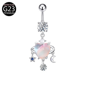 G23 aleación de titanio amor <span class=keywords><strong>Aurora</strong></span> estrella Luna colgante ombligo anillo F136 perforado vientre anillo moda Piercing joyería - Product Image 6