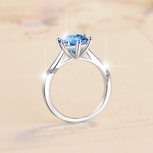 MOQ 1 <span class=keywords><strong>Anelli</strong></span> di Fidanzamento <span class=keywords><strong>Solitari</strong></span> in Argento Sterling S925 con Moissanite Blu VVs1 da 1Ct, Diamante Sintetico Rotondo, Gioielli Classici Raffinati - Product Image 3