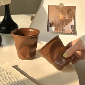 200ml 400ml Irregular <b>Ceramic</b> Coffee Cup Unique Wrinkle <b>Ceramic</b> <b>Mug</b> No Handle - Product Image 5