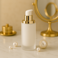 Luxuriöse Maßgefertigte Einzigartige Goldene Runde Kugelförmige Deckel 100ml Mattierte Klare Glas-Pumpflaschen für Serum Creme Kosmetik Ätherisches Öl