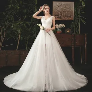 Supplier Wholesale New High Quality Trailing Dresses Sleeveless Bridal Ball Gown White Lace Wedding Dresses For Wedding