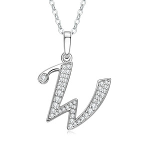 Collana con Ciondolo a Lettera in Argento con Strass, Stile Classico, per Uso Quotidiano, Gioiello Unisex, Catena a Maglia Box Placcata Argento - Product Image 1