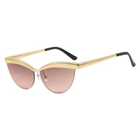 Lunettes de soleil œil-de-chat de luxe pour femme, monture serpentine dorée, semi-cerclées, verres dégradés, style mode, vente en gros, logo personnalisé