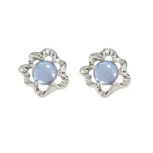 S925 Small Stud Vintage Non Tarnish Wholesale Raw Moonstone Gemstone 925 Sterling Silver Earrings With Large Precious Stones