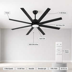 Ventilateur de plafond moderne de 72 pouces avec télécommande et lumière à intensité variable, 8 pales droites en ABS, moteur BLDC 55W ultra silencieux - Product Image 2