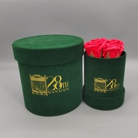 Boîtes en carton de haute qualité en velours vert personnalisées pour roses éternelles, avec revêtement UV et gaufrage, boîte cadeau ronde