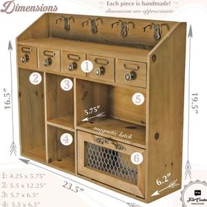 Armario de pared de madera maciza estilo nórdico con cajones y ganchos, almacenamiento de cocina, tipo montado en la pared, diseño multifuncional - Product Image 3