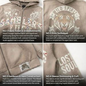 Sweat à capuche zippé style streetwear personnalisé, fournisseur de mode tendance, coupe ample, molleton lourd en coton, lavage à l'acide, sweat à capuche pour hommes - Product Image 2