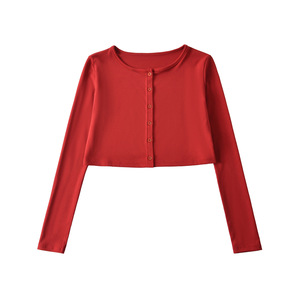 Cardigan Corto Sexy e Chic per Donna, Leggero e Traspirante, Elasticizzato in Quattro Direzioni, Vestibilità Aderente - Top a <span class=keywords><strong>Maniche</strong></span> <span class=keywords><strong>Lunghe</strong></span> per Inizio Autunno - Product Image 2