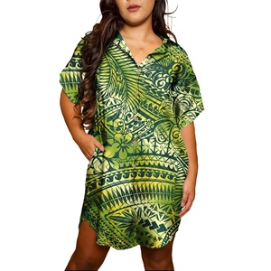 Vestidos de isla personalizados privados al por mayor, ropa de mujer de talla grande, Vestido camisero de manga corta para mujer - Product Image 6