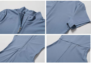 Combinaison de <span class=keywords><strong>yoga</strong></span> Joyyoung en spandex/nylon, à manches courtes, à fermeture éclair, couleur chair, séchage rapide, extensible dans les quatre sens, pour femmes - Product Image 2
