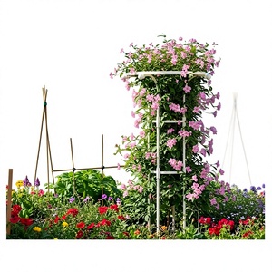 Support de treillis métallique crème avec anneau supérieur circulaire pour plantes grimpantes en pot - Product Image 3