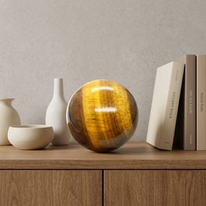 Sphères d'Agate Œil de Tigre Jaune Polies, Pierre Naturelle Semi-Précieuse, Décoration Feng Shui pour la Maison, Figurine Mosaïque Style Mascotte Haut de Gamme - Product Image 1