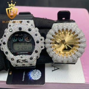 Phong Cách Mới Đồ Trang Sức Tùy Chỉnh 925 Sterling Silver Iced out Đen Moissanite Đồng Hồ Bezel Người Đàn Ông VVS Moissanite Trường Hợp Đồng Hồ Bezel - Product Image 1