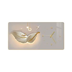 Modern Luxury <b>Poster</b> Printing Crystal Porcelain Painting Mural Silent Clock Feather Wall Clock Living Room Home Decoration <b>Frame</b> - Product Image 3