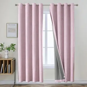 Modern Design Blackout Curtains Solid Color Linen Look Coating Fabric with Top Grommet Insulated Woven for Hotel Living Room