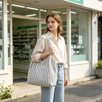 Sac de shopping en toile rayé personnalisé, grande capacité, pour les voyages en plein air, la plage, les courses, sac fourre-tout durable doublé