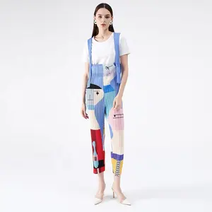 Set Dua Potong Pakaian Wanita, Jumpsuit Celana Di Turki, Suspender Biru Grafiti Buatan Tangan