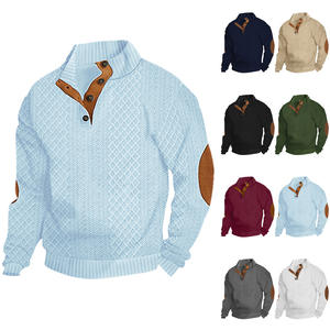 Pull en maille jacquard à col montant pour homme, coupe ajustée, manches longues, décontracté, pour l'extérieur, avec boutons sur le devant, collection automne-hiver - Product Image 5