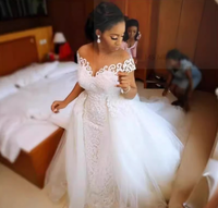 Robe de mariée personnalisée 2026 à col en V, grande taille, blanc pur / ivoire, en dentelle bouffante, style africain