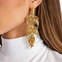 Boucles d'oreilles pendantes vintage en forme de feuille avec pompon pour femme, bijoux fantaisie rétro