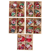 12 Handbemalte Holz-Weihnachtsmann-Ornamente Christbaumschmuck Dekorative Geschenkbox-Set Weihnachtsgeschenke MNQ Marke