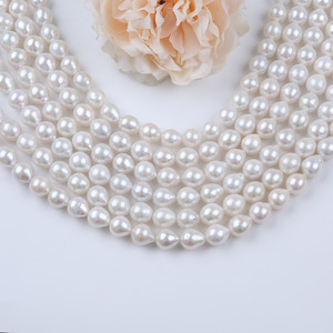 Perles d'eau douce baroques blanches en forme de goutte de 9-11 mm en gros, accessoires pour collier DIY, Zhuji avec perles roses en vrac - Product Image 2