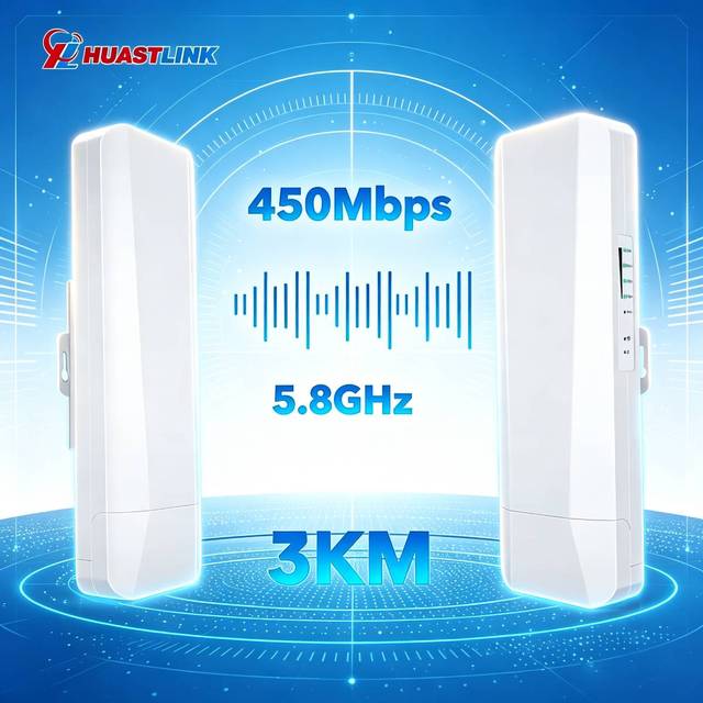 3km Long Range Huastlink 5.8GHz 450Mbps Outdoor CPE 14dBi Antenna Point to Point / Multipoint Wireless Bridge for Farm