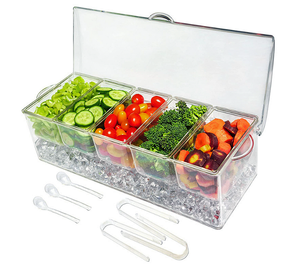 Vassoio Refrigerato per Condimenti con 5 <span class=keywords><strong>Scomparti</strong></span>, 5 <span class=keywords><strong>Piatti</strong></span> Rimovibili e Coperchio con Cerniera - Product Image 1