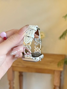 Compatible con Watch 11 SE <span class=keywords><strong>SSeries</strong></span>, correa de reloj de cuero para mujer, decoración de cristal con diamantes de imitación en forma de corazón, correa de muñeca a la moda, regalo elegante - Product Image 5